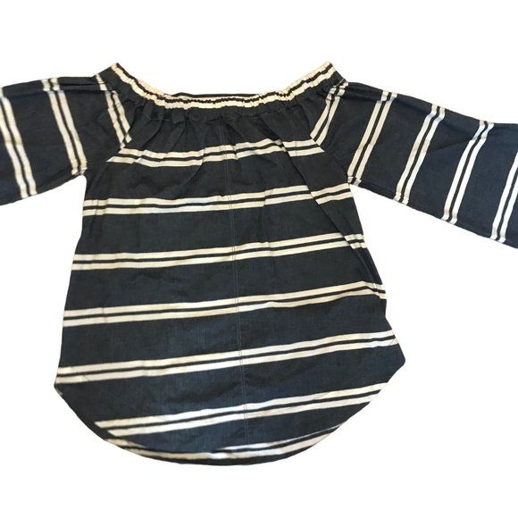 The Limited Denim Blue White Stripe off shoulder 3/4 sleeve Womens top sz small - Picture 2 of 11